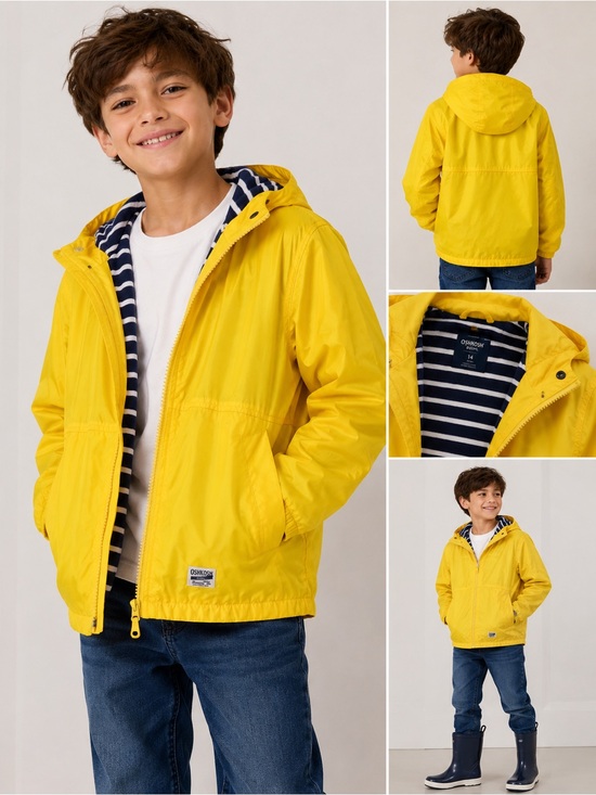 Columbia Other - Oshkosh b’gosh yellow hooded rain coat size 14 fleece lined kids windbreaker